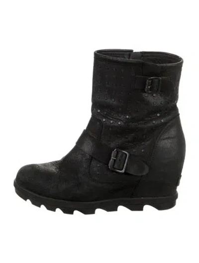 Pre-owned Sorel Leather Moto Boots In Black
