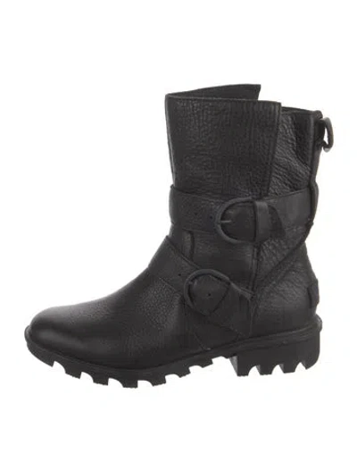 Pre-owned Sorel Leather Moto Boots In Black