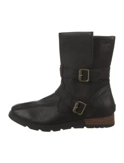 Pre-owned Sorel Leather Moto Boots In Black