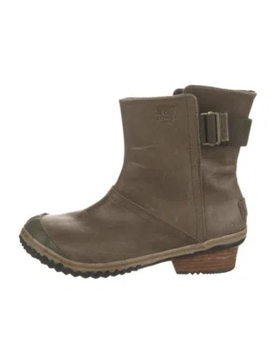 Pre-owned Sorel Leather Moto Boots In Green