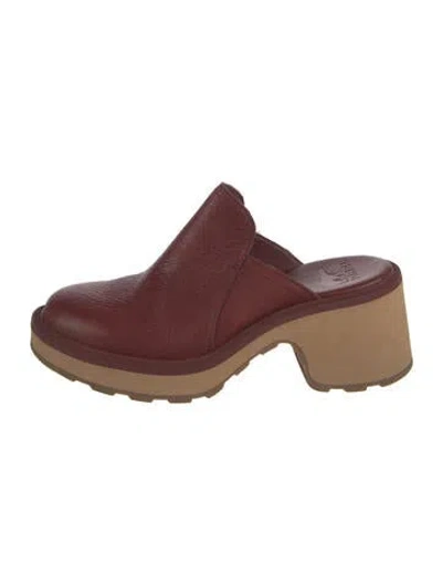 Pre-owned Sorel Leather Mules In Burgundy