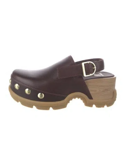 Pre-owned Sorel Leather Mules In Burgundy