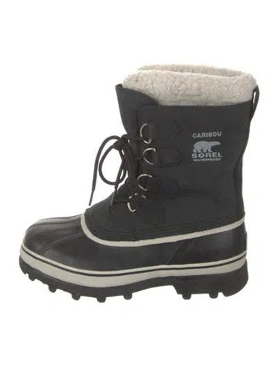 Pre-owned Sorel Leather Patterned Lace-up Boots In Black