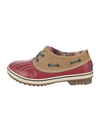 Pre-owned Sorel Leather Plaid Print Sneakers In Red