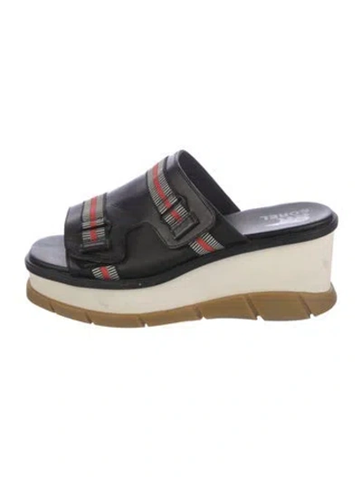 Pre-owned Sorel Leather Printed Slides In Black