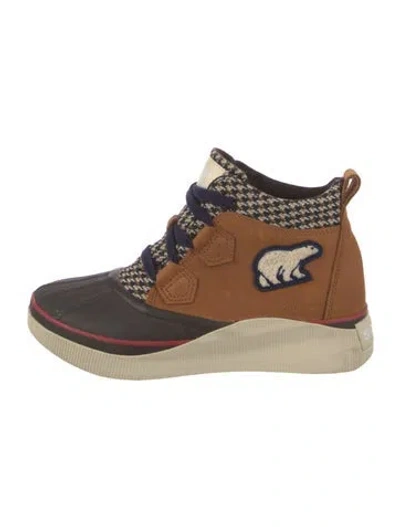 Pre-owned Sorel Leather Printed Wedge Sneakers In Brown
