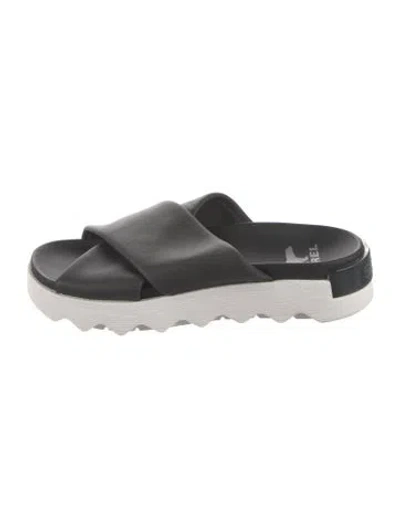 Pre-owned Sorel Leather Slides In Black
