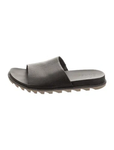 Pre-owned Sorel Leather Slides In Black