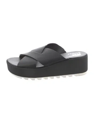 Pre-owned Sorel Leather Slides In Black