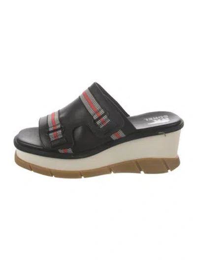 Pre-owned Sorel Leather Striped Slides In Black