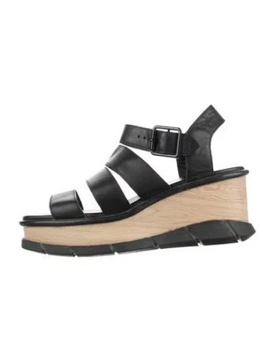 Pre-owned Sorel Leather Striped Slides In Black