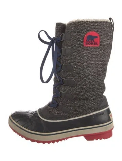 Pre-owned Sorel Leather Tweed Pattern Snow Boots In Black