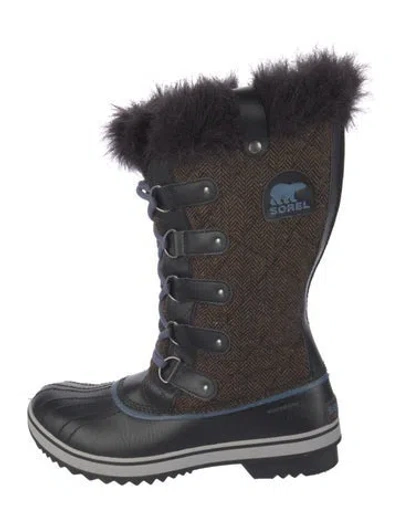 Pre-owned Sorel Leather Tweed Pattern Snow Boots In Brown