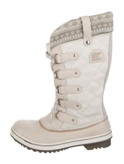 Pre-owned Sorel Leather Tweed Pattern Snow Boots In Neutrals