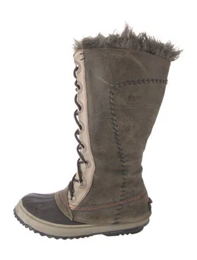 Pre-owned Sorel Leather Whipstitch Trim Snow Boots In Gray