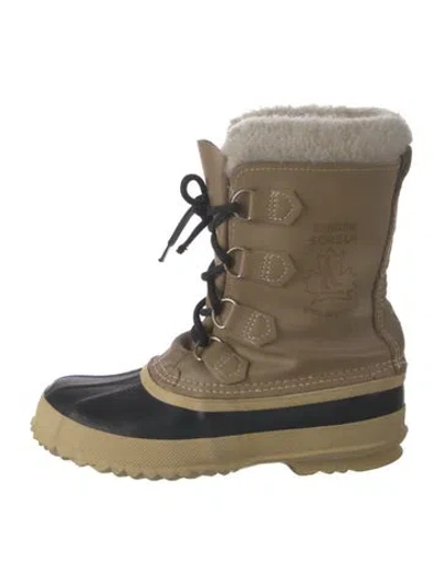 Pre-owned Sorel Leather Whipstitch Trim Snow Boots In Neutrals