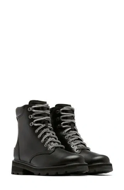 Sorel Lennox Waterproof Lace-up Boot In Black/sea Salt