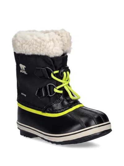 Sorel Kids' Neon Trim Shearling Boots In Black