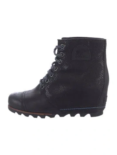 Pre-owned Sorel Nubuck Animal Print Lace-up Boots In Black