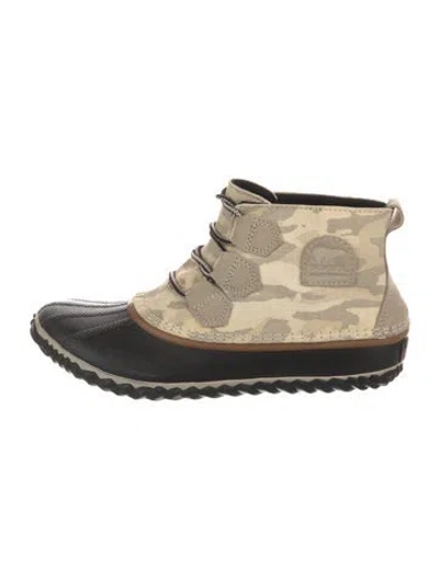 Pre-owned Sorel Nubuck Camouflage Print Boots In Black/green