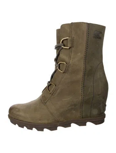 Pre-owned Sorel Nubuck Colorblock Pattern Boots In Green