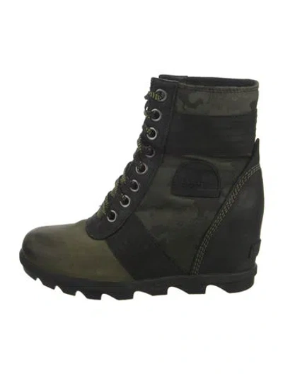 Pre-owned Sorel Nubuck Colorblock Pattern Lace-up Boots In Green