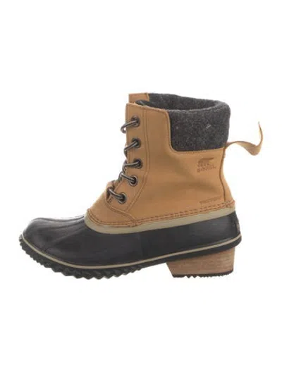 Pre-owned Sorel Nubuck Colorblock Pattern Snow Boots In Neutrals