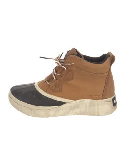Pre-owned Sorel Nubuck Colorblock Pattern Wedge Sneakers In Brown