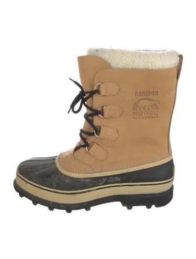 Pre-owned Sorel Nubuck Faux Fur Trim Lace-up Boots In Brown