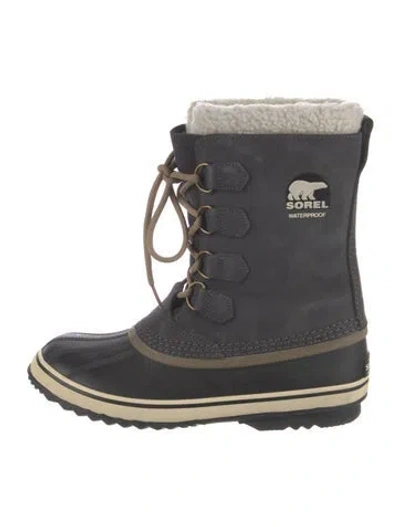 Pre-owned Sorel Nubuck Fur Trim Lace-up Boots In Gray