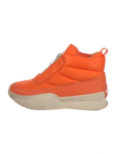 Pre-owned Sorel Nylon Colorblock Pattern Wedge Sneakers In Orange