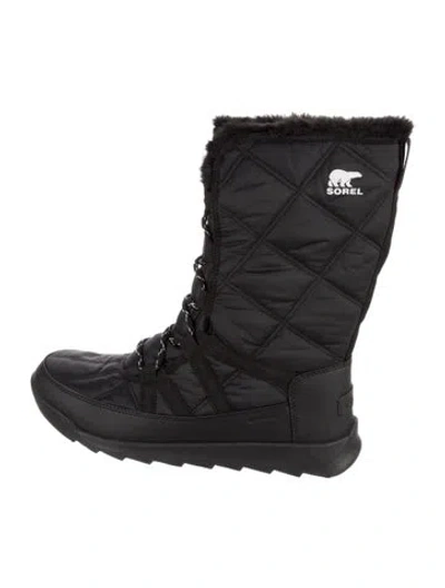 Pre-owned Sorel Nylon Faux Fur Trim Lace-up Boots In Black