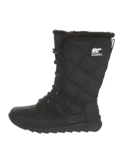 Pre-owned Sorel Nylon Faux Fur Trim Snow Boots In Black