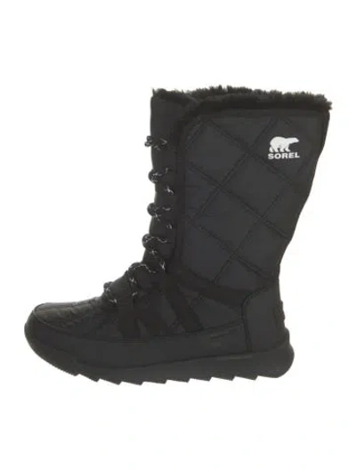 Pre-owned Sorel Nylon Faux Fur Trim Snow Boots In Black
