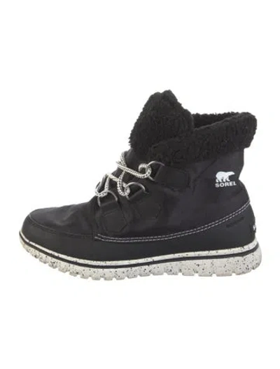Pre-owned Sorel Nylon Faux Fur Trim Snow Boots In Black