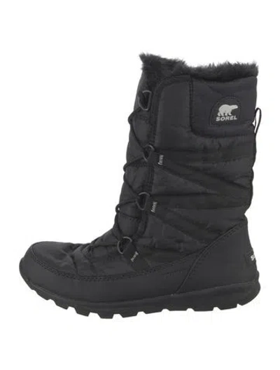 Pre-owned Sorel Nylon Faux Fur Trim Snow Boots In Black