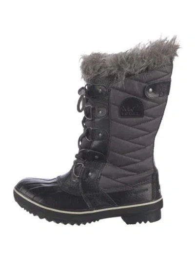 Pre-owned Sorel Nylon Faux Fur Trim Snow Boots In Black/neutrals