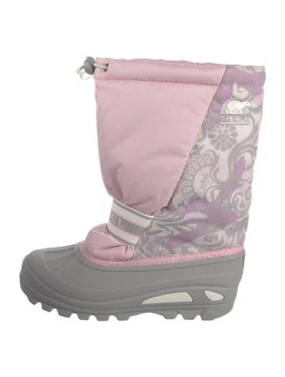 Pre-owned Sorel Nylon Floral Print Snow Boots In Pink
