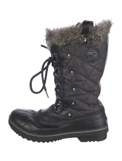 Pre-owned Sorel Nylon Fur Trim Lace-up Boots In Black