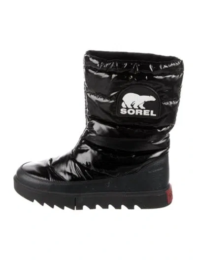 Pre-owned Sorel Nylon Graphic Print Rain Boots In Black