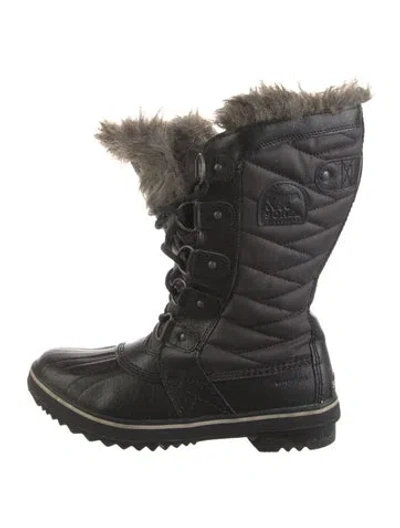 Pre-owned Sorel Nylon Leather Trim Embellishment Lace-up Boots In Black