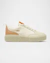 Sorel Ona Ave Check Mixed Leather Sneakers In Bleached Ceramic,light Aloe