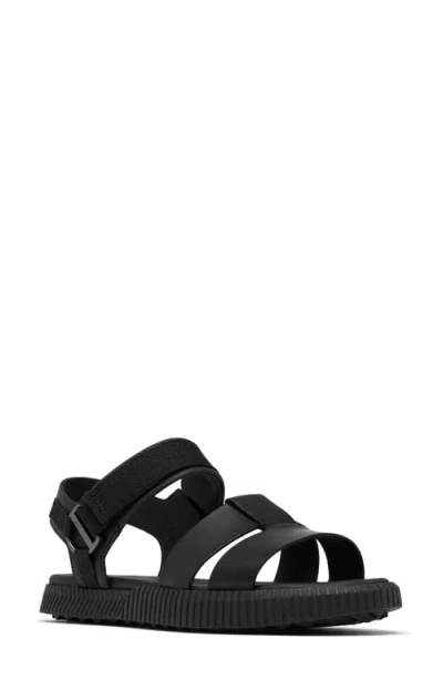 Sorel Ona Ave Ankle Strap Sandal In Black/black