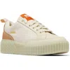 Sorel Ona Ave Check Mixed Leather Sneakers In Bleached Ceramic/light Aloe