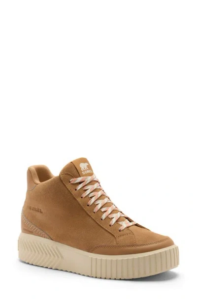 Sorel Ona Ave Waterproof Zip Mid Leather Sneaker In Tawny Buff/chalk