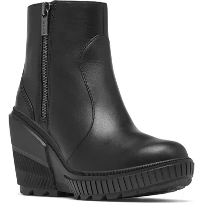 Sorel Ona Ave Zip Wedge Bootie In Black/black