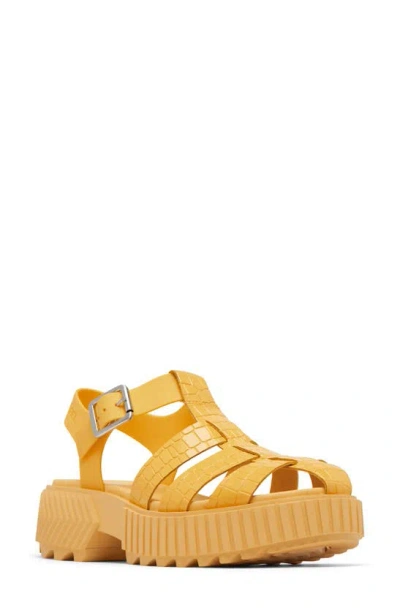 Sorel Ona Embossed Leather Fisherman Sandals In Yellow Ray,pilsner