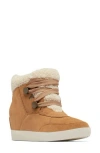 Sorel Out And About Womens Leather Wedge Boots In Tawny Buff/sea Salt