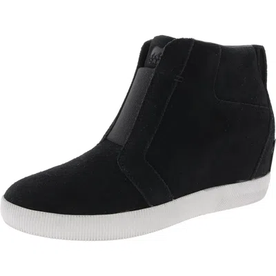 Sorel Out N About Pull On Wedge Womens Solid Man Made Wedge Boots In Black/sea Salt