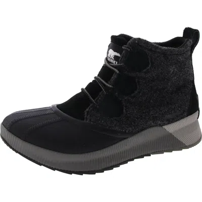Sorel Out N About Womens Leather Lace Up Rain Boots In Black